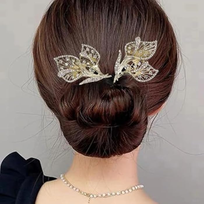 fashion mania Mini Hair Elastics for Women's Hair Rhinestone Flower Hair Clip Bun Hair Twister Lazy Hair Curler Rubber Hair Ties (Black) - Image 5